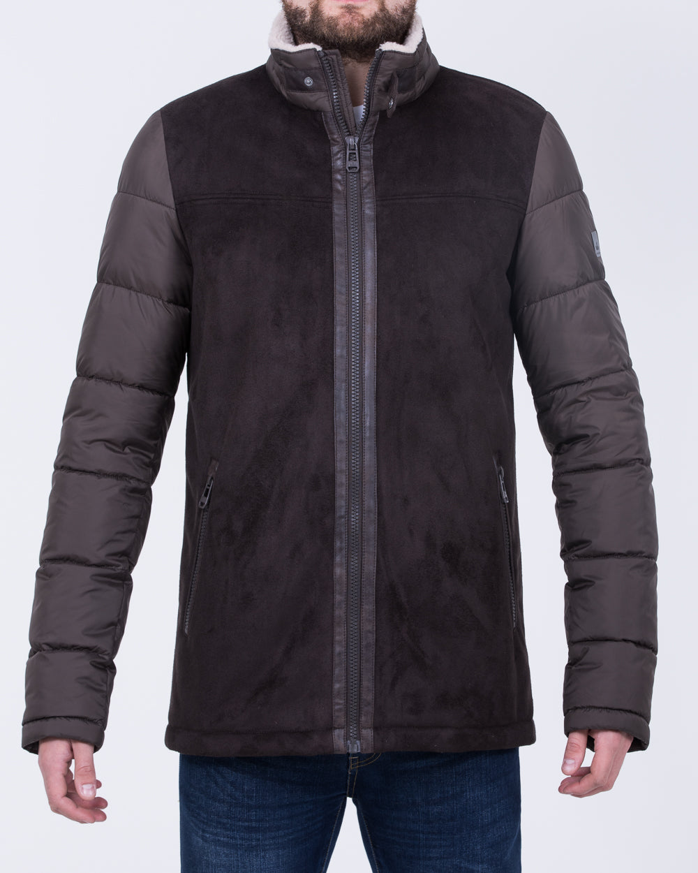 Cabano Tall Suede Look Puffer Jacket dark brown