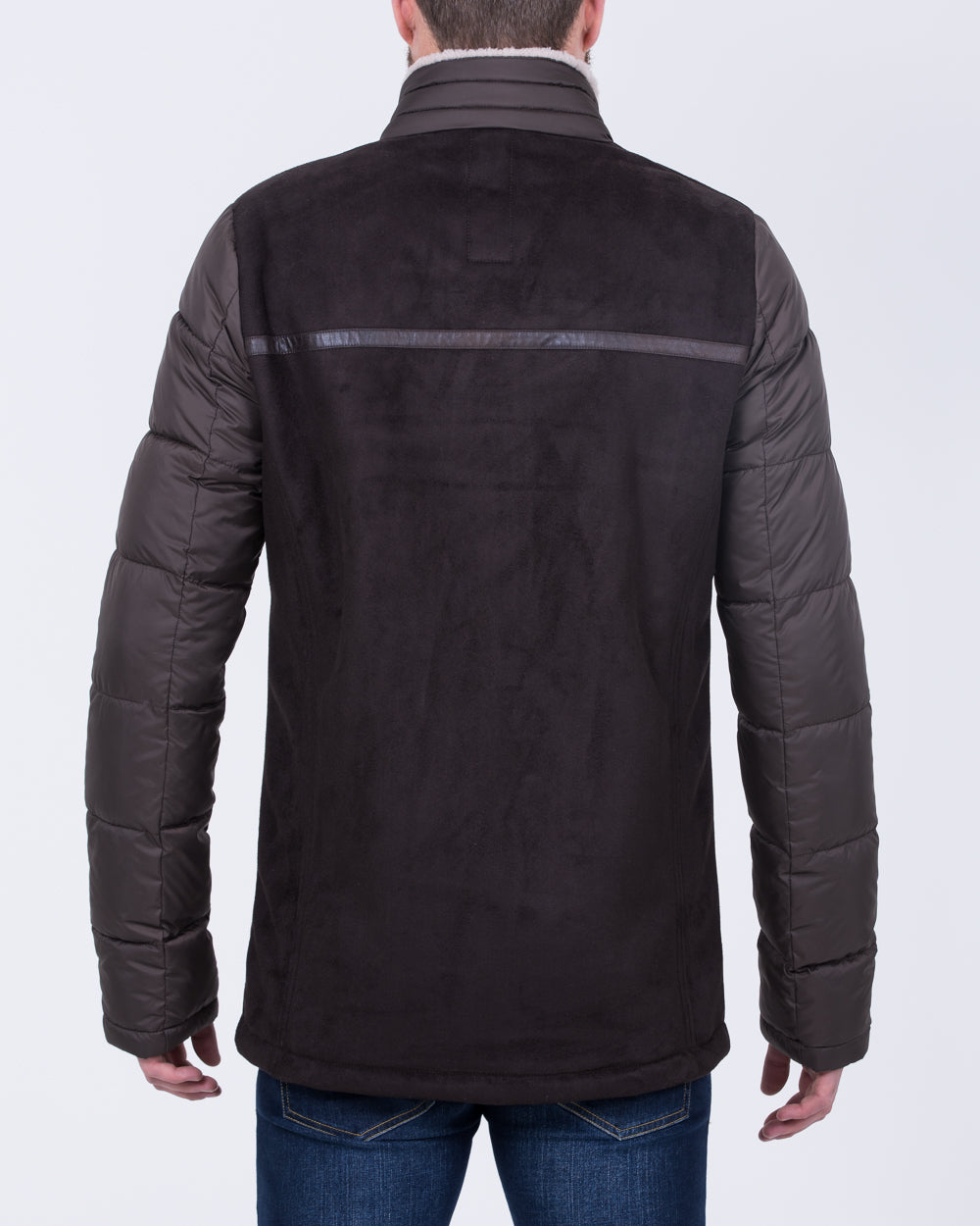 Cabano Tall Mens Extra Long Longer Suede Look Puffer Jacket dark brown Tall Mens Clothing 2tall
