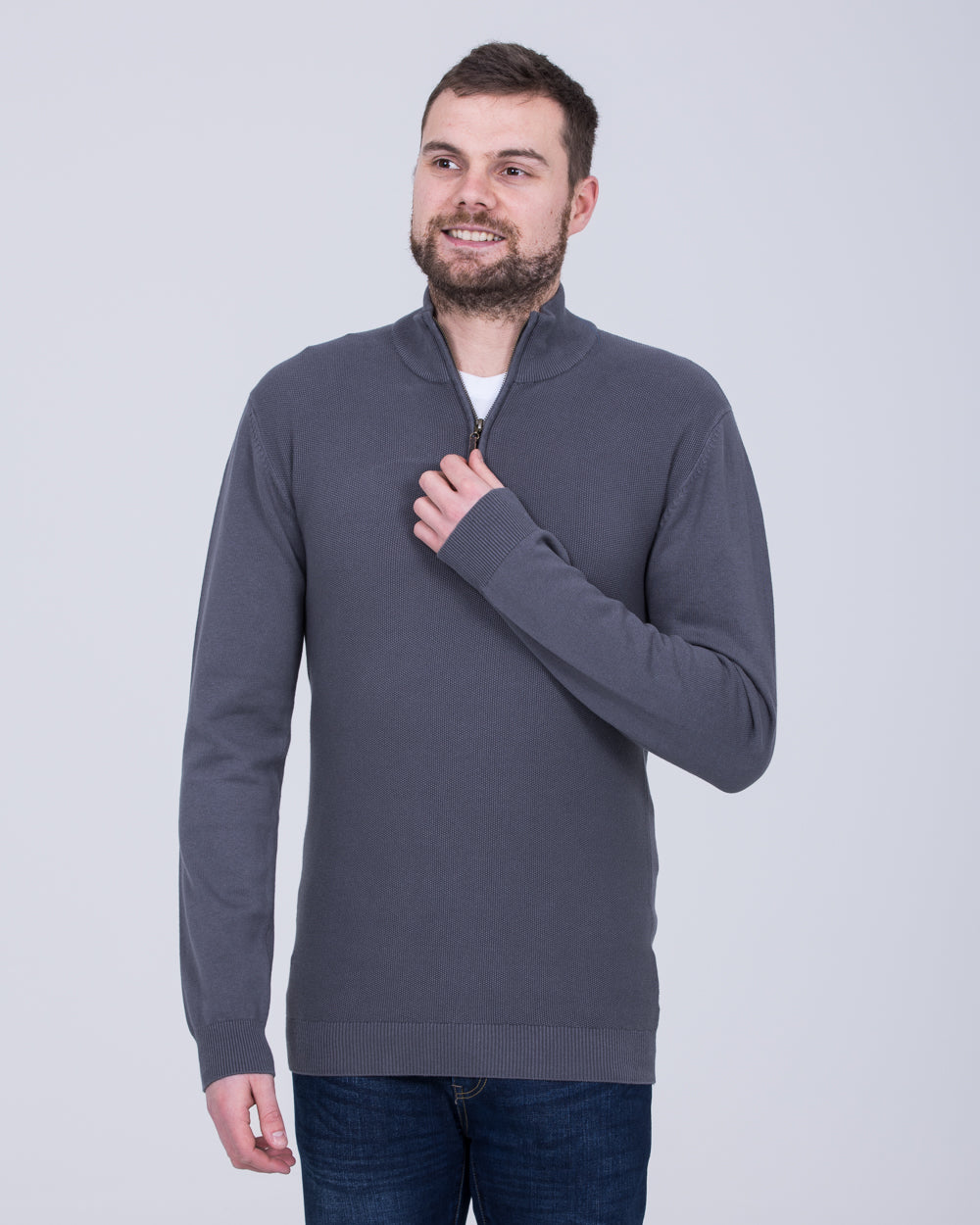 2t Quarter Zip Tall Extra Long Sweater Jumper (dark grey) | Tall