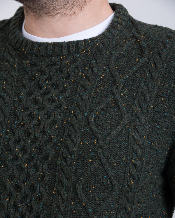 2t Aran Crew Neck Lambswool Jumper (forest)