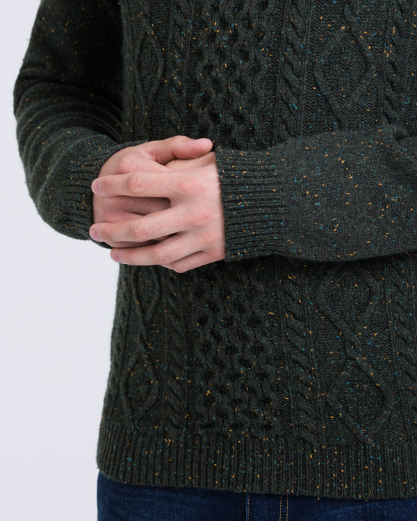 2t Aran Crew Neck Lambswool Jumper (forest)