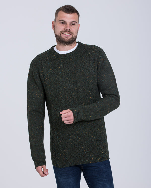 2t Aran Crew Neck Lambswool Jumper (forest)