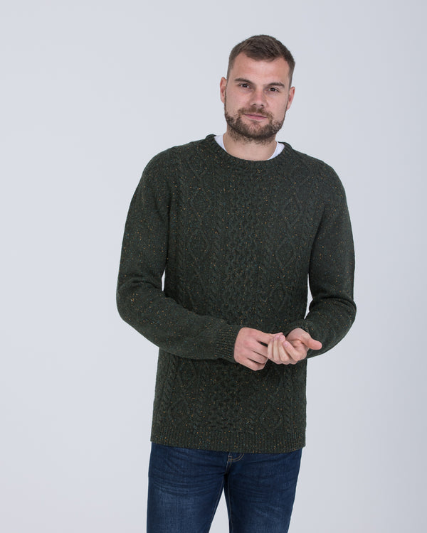 2t Aran Crew Neck Lambswool Jumper (forest)