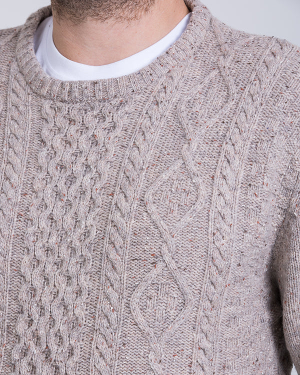 2t Aran Crew Neck Lambswool Jumper (pebble)