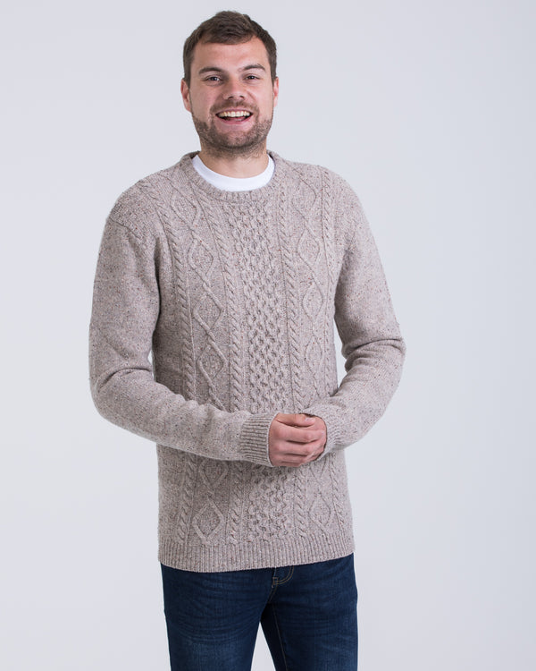 2t Aran Crew Neck Lambswool Jumper (pebble)