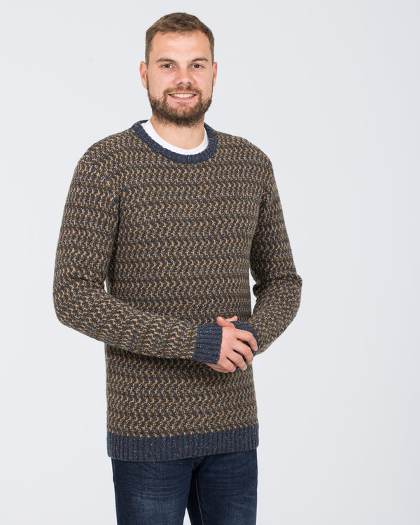 2t Tall Jacquard Crew Neck Lambswool Jumper (indigo)