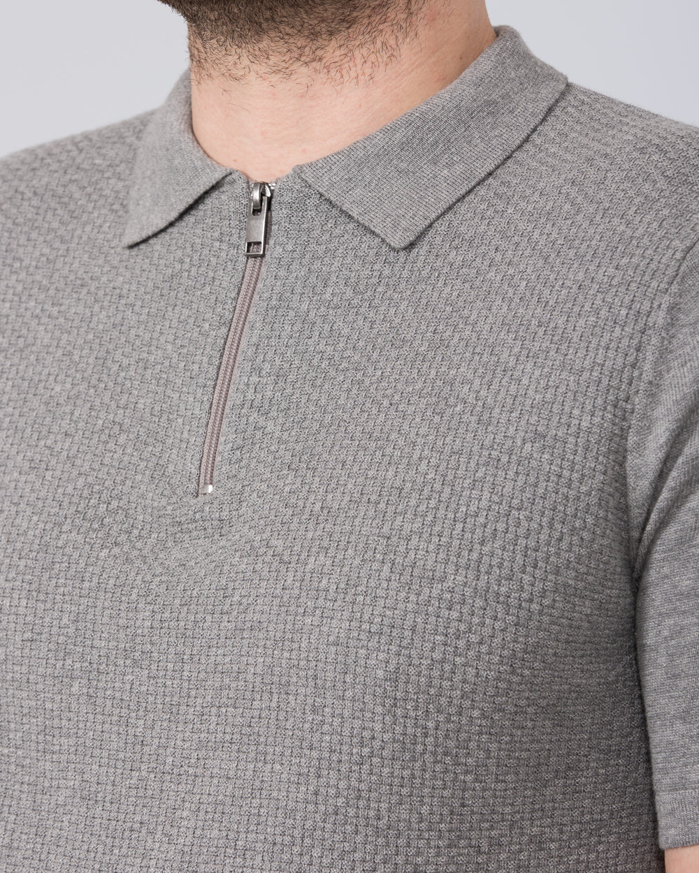 2t Devon Slim Fit Tall Mens Extra Long Zip Up Knitted Polo Shirt
