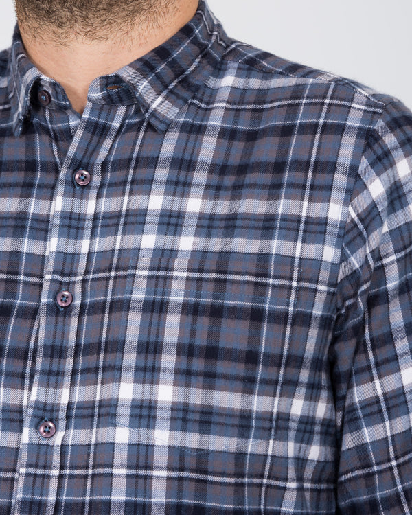 2t Slim Fit Long Sleeve Tall Checked Shirt (blue)