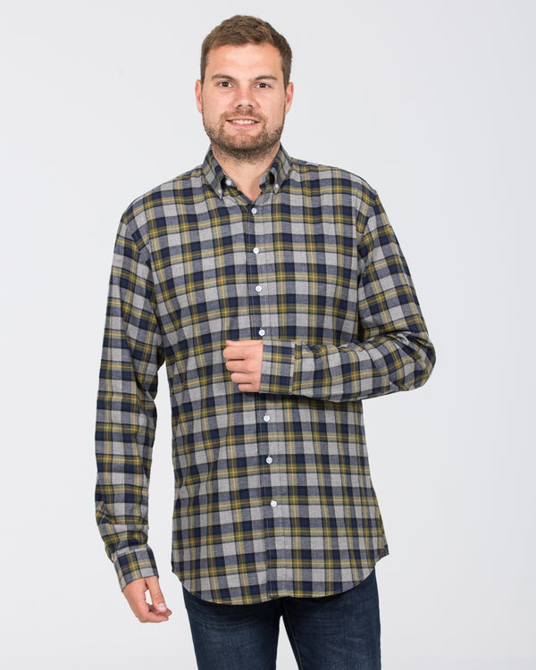 2t Regular Fit Long Sleeve Tall Checked Shirt (grey)