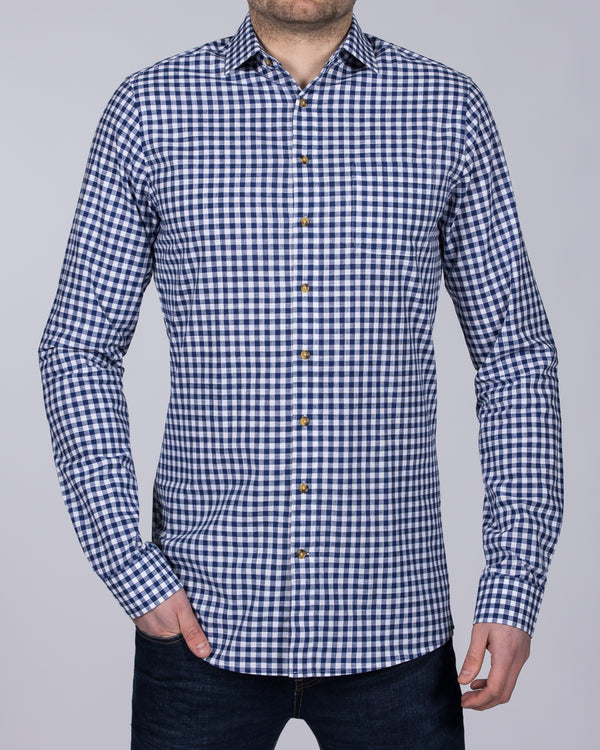 2t Slim Fit Long Sleeve Tall Gingham Shirt (navy)