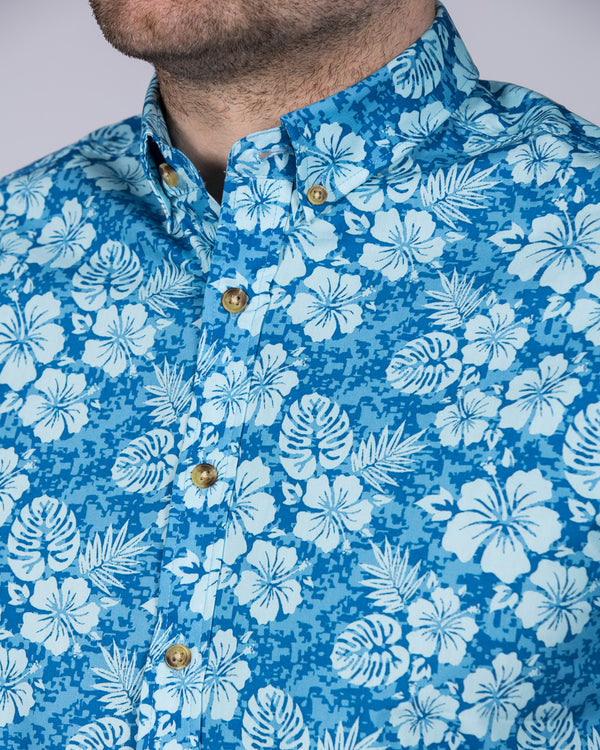 2t Slim Fit Short Sleeve Tall Floral Shirt (blue/sky)