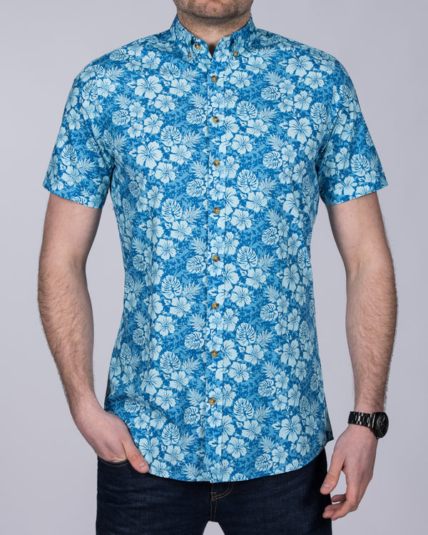 2t Slim Fit Short Sleeve Tall Floral Shirt (blue/sky)