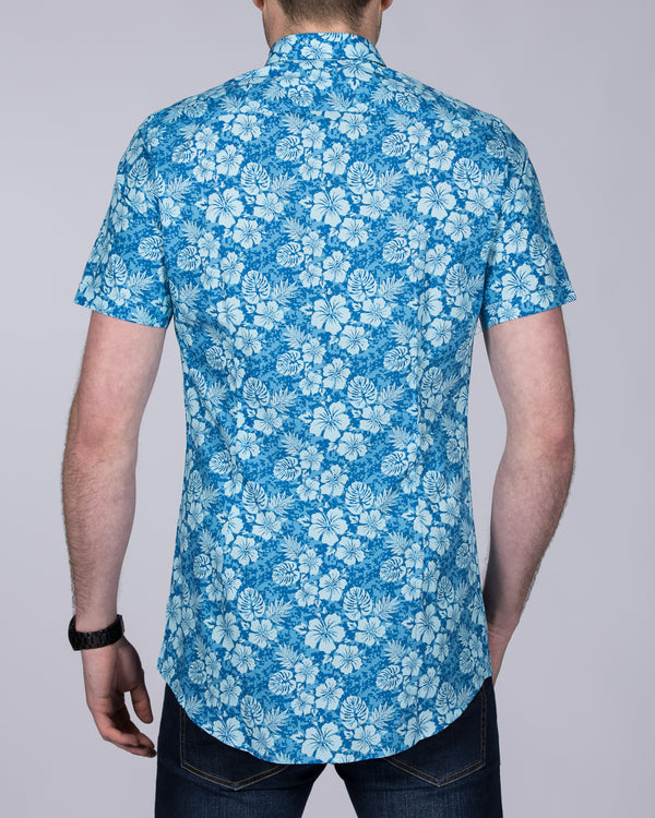 2t Slim Fit Short Sleeve Tall Floral Shirt (blue/sky)
