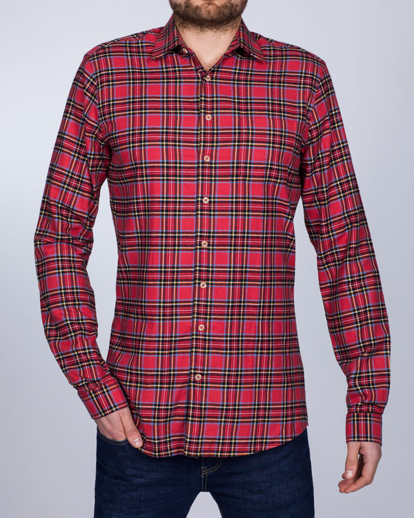 2t Slim Fit Long Sleeve Tall Mens longer Checked Shirt (red/black