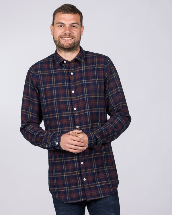 2t Slim Fit Long Sleeve Tall Checked Shirt (maroon)