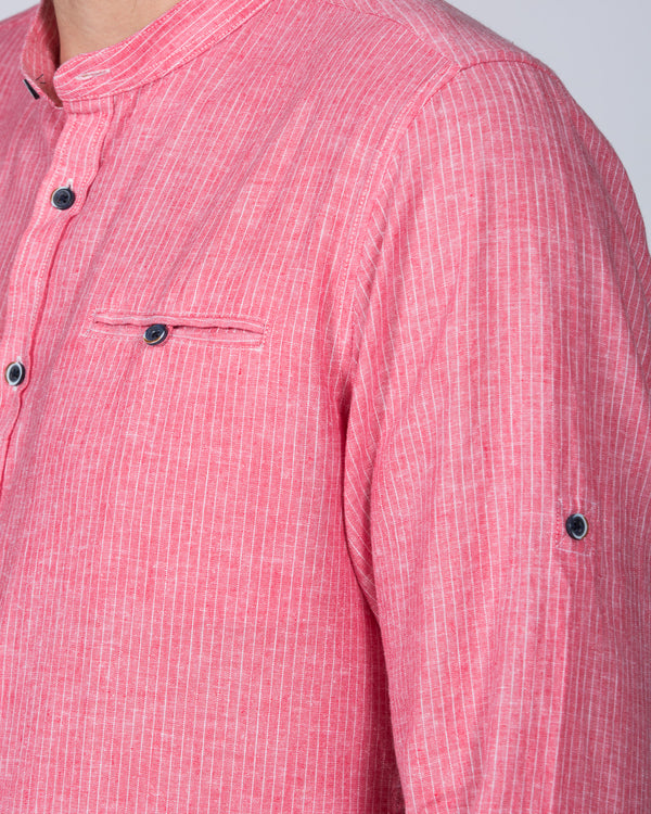 Peter Gribby Slim Fit Long Sleeve Tall Grandad Shirt (coral)