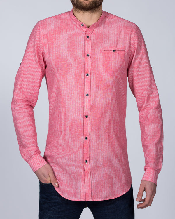 Peter Gribby Slim Fit Long Sleeve Tall Grandad Shirt (coral)