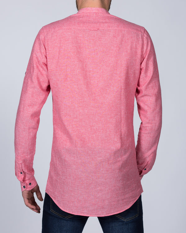 Peter Gribby Slim Fit Long Sleeve Tall Grandad Shirt (coral)