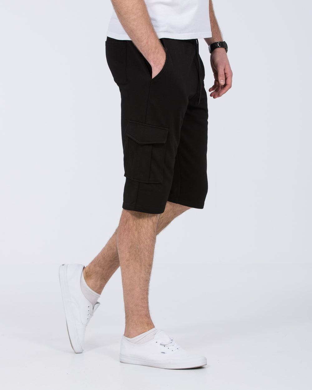 2t Freddy Tall Mens Extra Long Cargo Sweat Shorts (black) | Tall