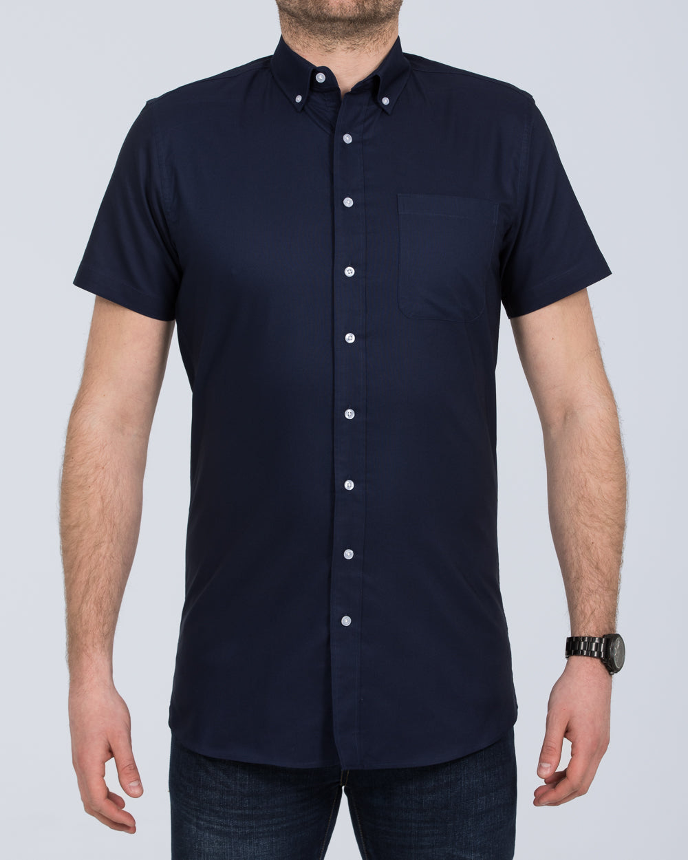 2t Extra Long Short Sleeve Tall Mens Slim Fit Shirt (navy) | Tall