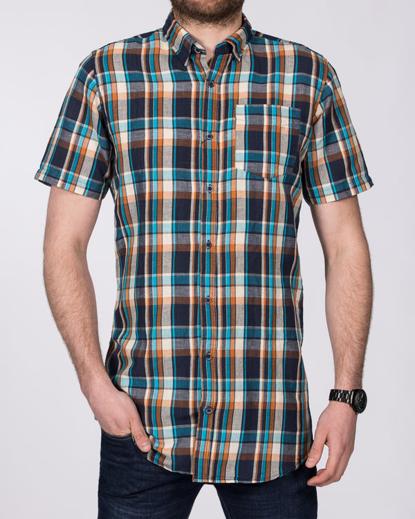 2t Slim Fit Short Sleeve Tall Shirt (turquoise check)