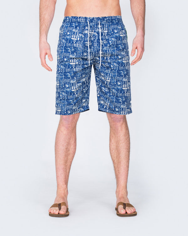 2t Tall Mens Extra Long Hawaiian Print Swim Shorts (blue) 12 inch