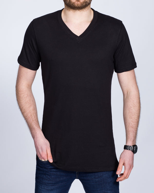 2t Extra Long Longer Tall Taller Mens V-Neck T-Shirt (black