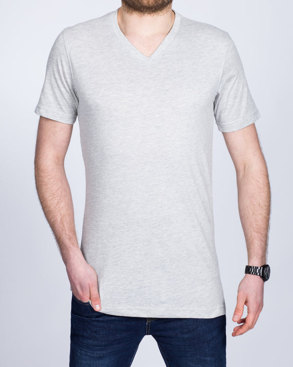2t Extra Long Longer Tall Taller Mens V-Neck T-Shirt (heather grey