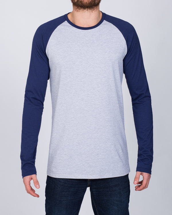 2t Raglan Extra Long Sleeve Tall T-Shirt (grey/navy) Tall Mens