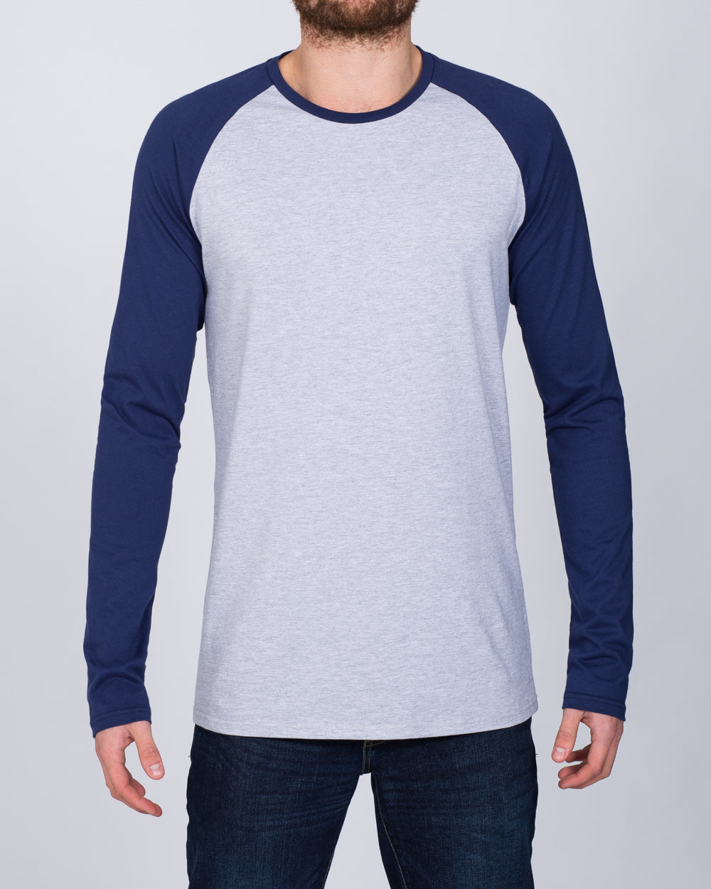 【NOIAGO】男女兼用 CIRCLE RAGLAN LONG SLEEVE (2 COLORS) 2t Raglan Extra Long Sleeve Tall T-Shirt (grey/navy) | Tall