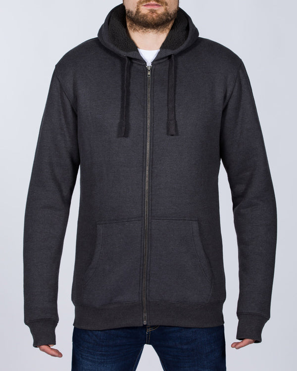 2t Zip Up Tall Sherpa Extra Long Longer Mens Hoodie (charcoal