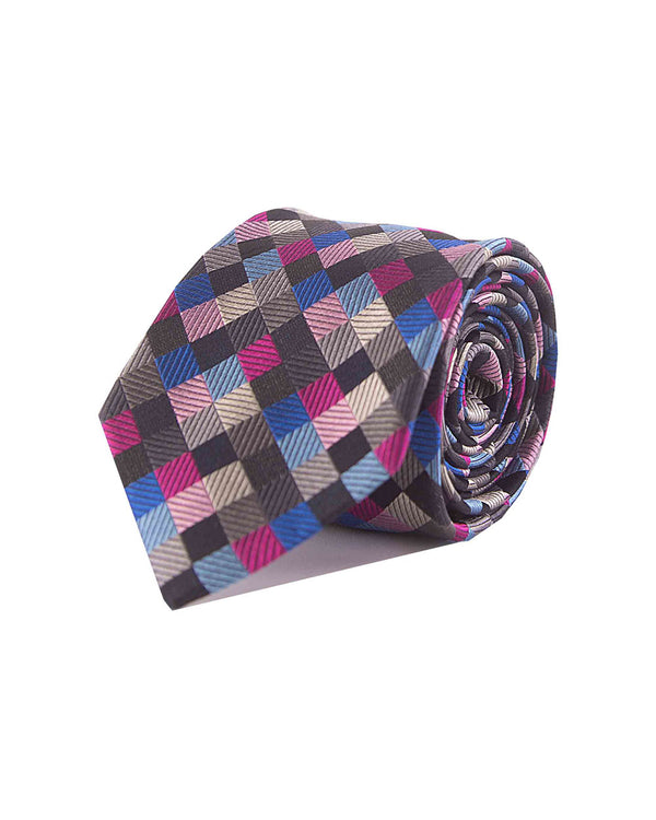 Double Two Silk Extra Long Harlequin Tie (black/pink)