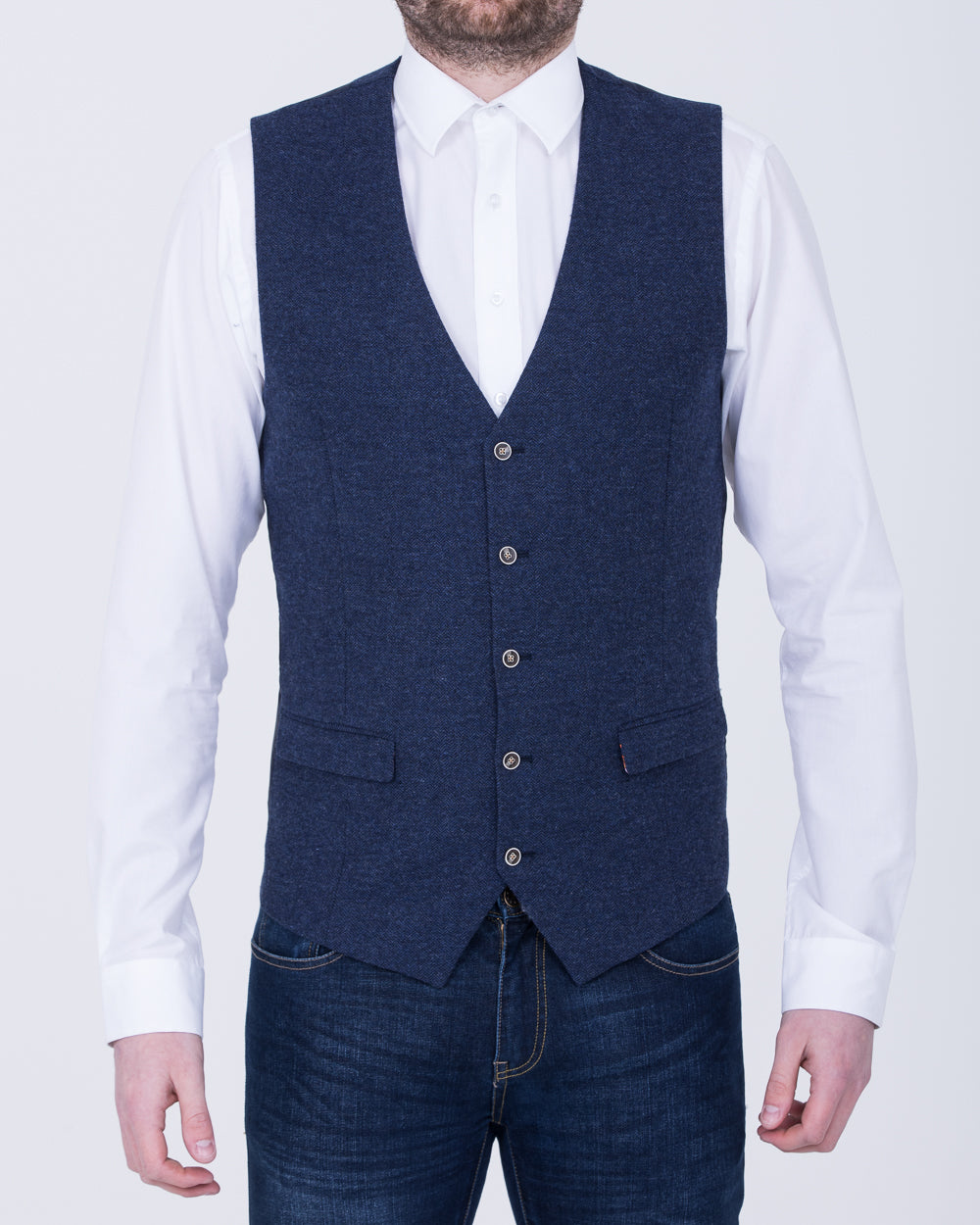 Skopes Jude Slim Fit Tall Extra Long Waistcoat (navy herringbone