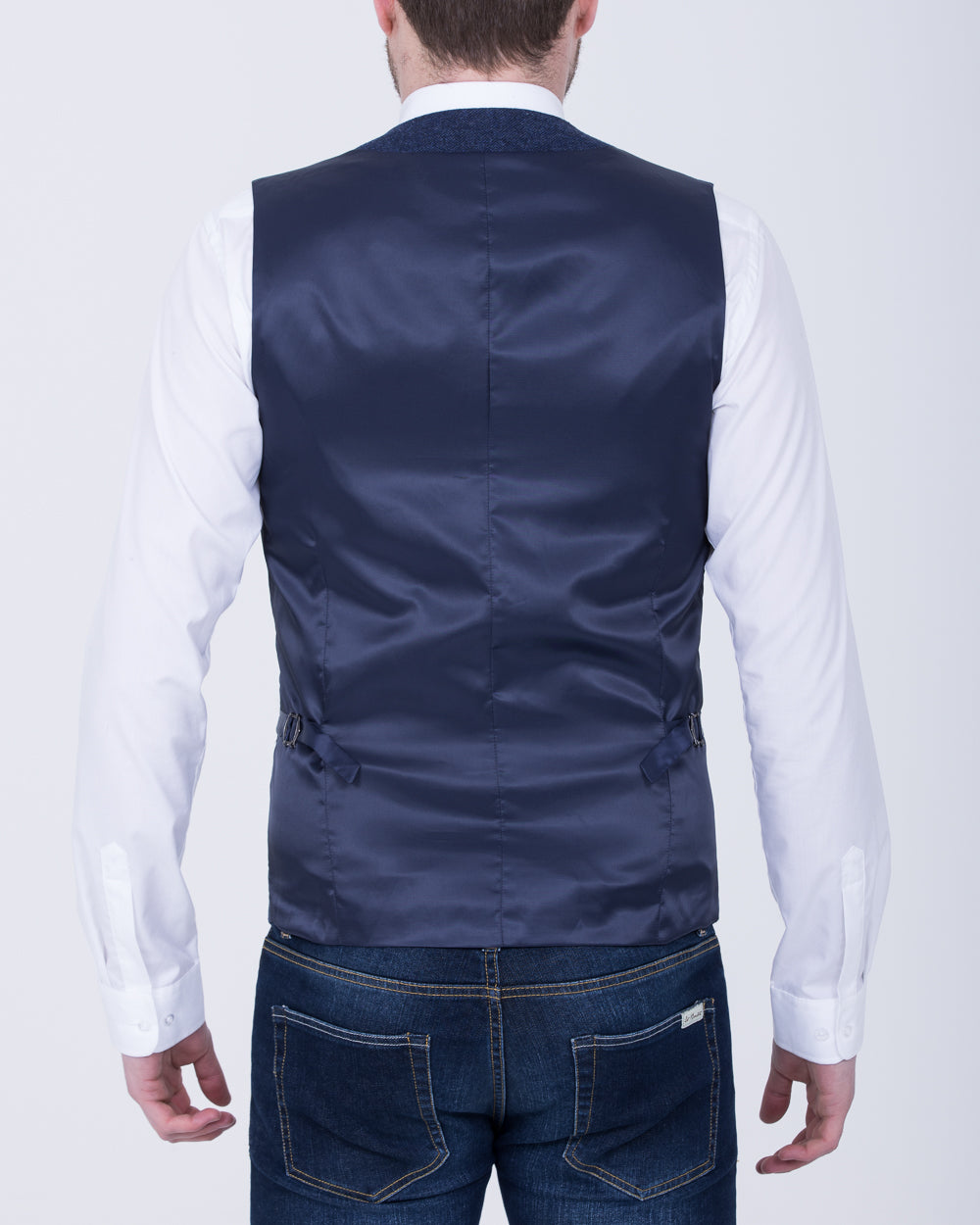 Skopes Jude Slim Fit Tall Extra Long Waistcoat (navy herringbone