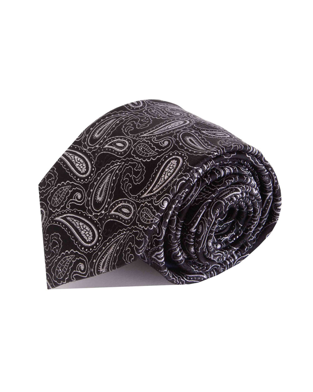 Double Two Silk Extra Long Paisley Tie (black)