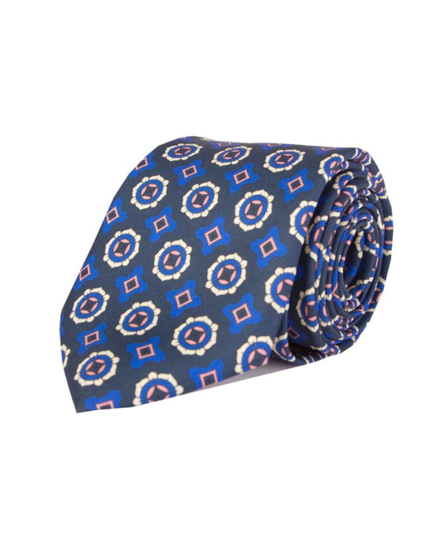 Double Two Extra Long Printed Tie (blue)