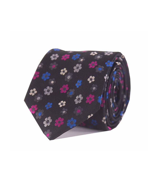 Double Two Silk Extra Long Floral Tie (black)