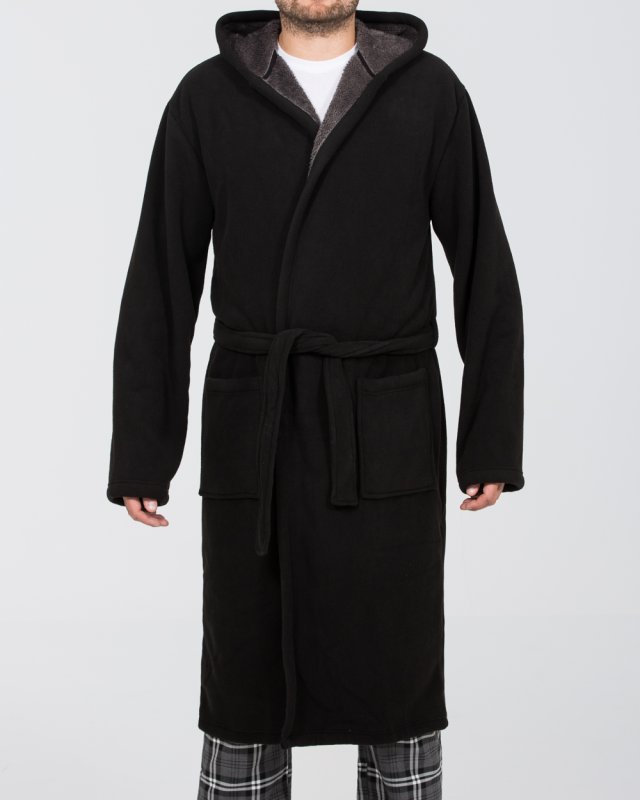 2t Tall Fleece Hooded Dressing Gown (black/charcoal)