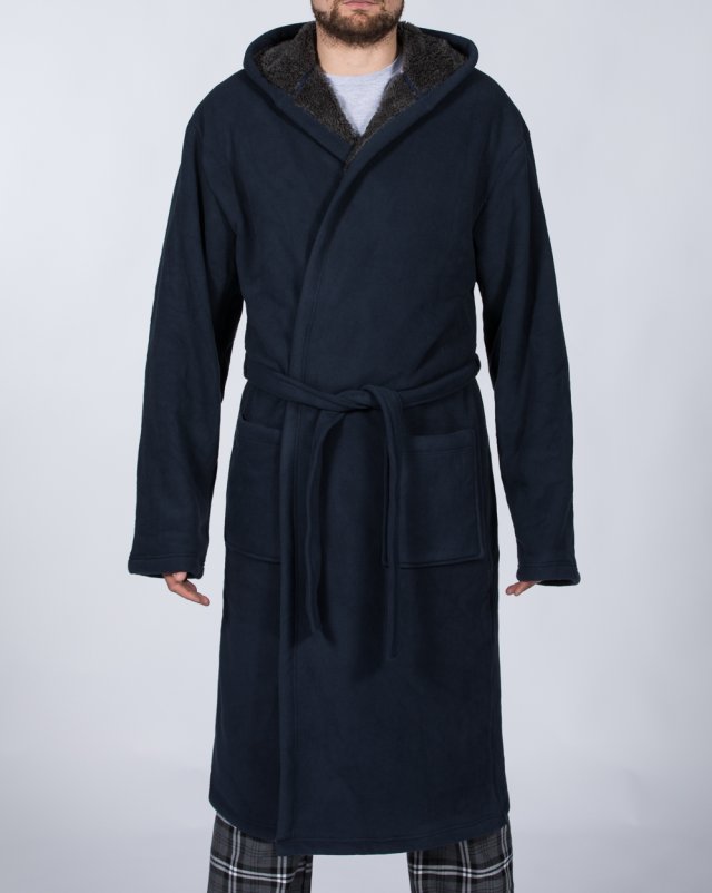 2t Tall Fleece Hooded Dressing Gown (navy/charcoal)