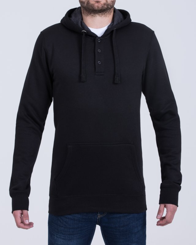 2t Pullover Tall Quarter Button Hoodie (black)