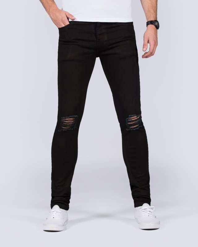 2t Connor Skinny Fit Ripped Jeans (black)