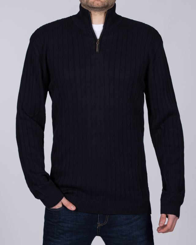 2t Quarter Zip Tall Cable Knit Jumper (navy)