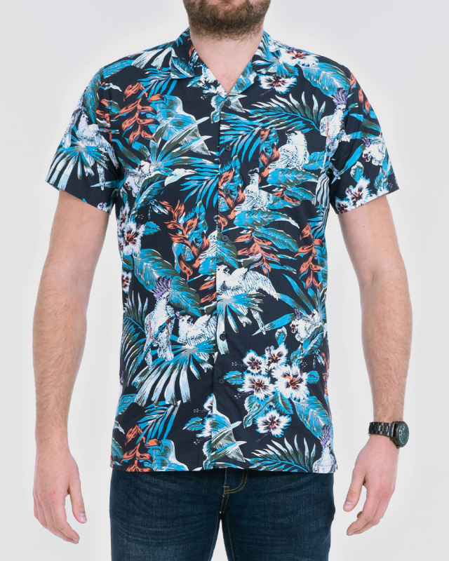 2t Slim Fit Tall Short Sleeve Revere Shirt (navy hawaiian)