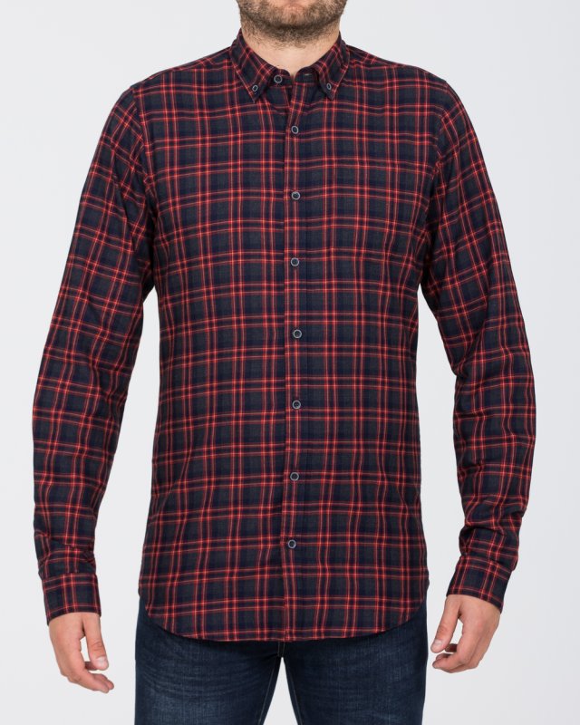 2t Slim Fit Long Sleeve Tall Checked Shirt (charcoal)