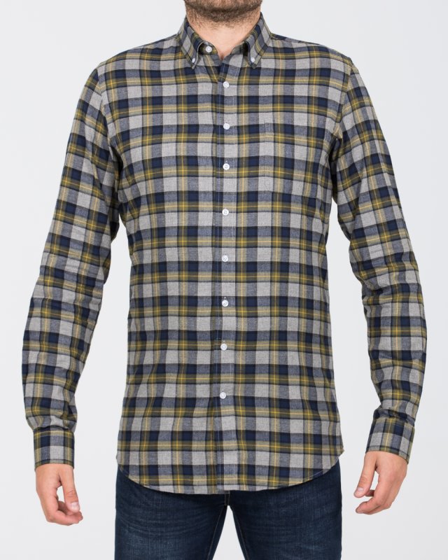 2t Slim Fit Long Sleeve Tall Checked Shirt (grey)