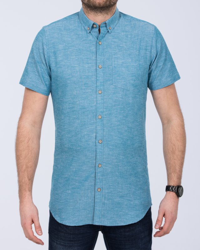 2t Slim Fit Tall Linen Blend Short Sleeve Shirt (aqua)