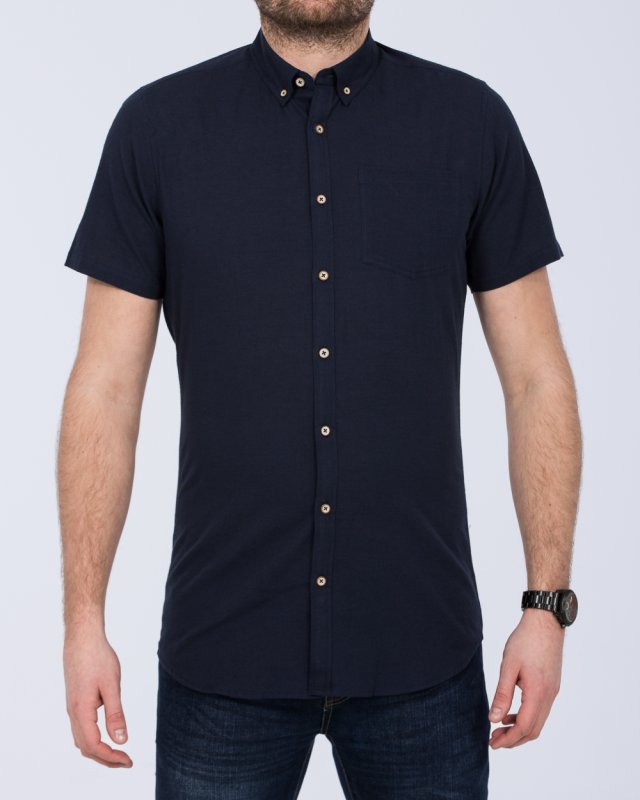 2t Slim Fit Tall Linen Blend Short Sleeve Shirt (navy)