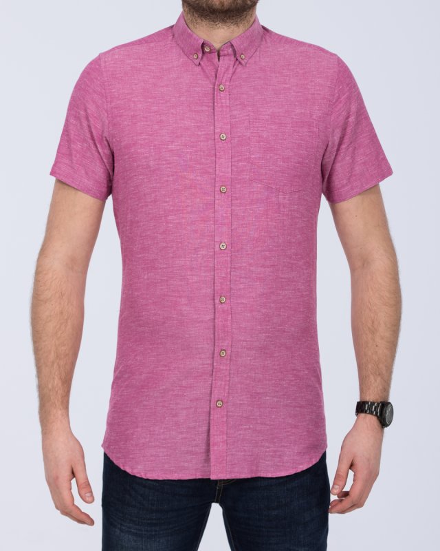 2t Slim Fit Tall Linen Blend Short Sleeve Shirt (pink)