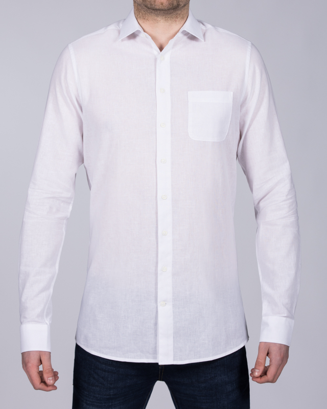 2t Slim Fit Long Sleeve Tall Linen Blend Shirt (white)
