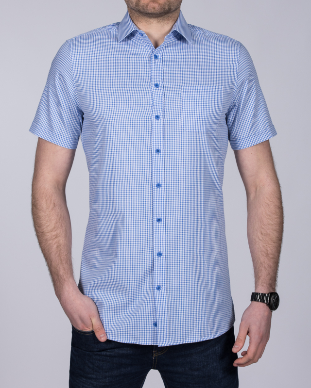 2t Slim Fit Short Sleeve Tall Gingham Shirt (blue)